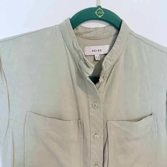 Reiss mint green linen viscose blend romper pockets NO belt SZ 0 button up - Picture 3 of 9
